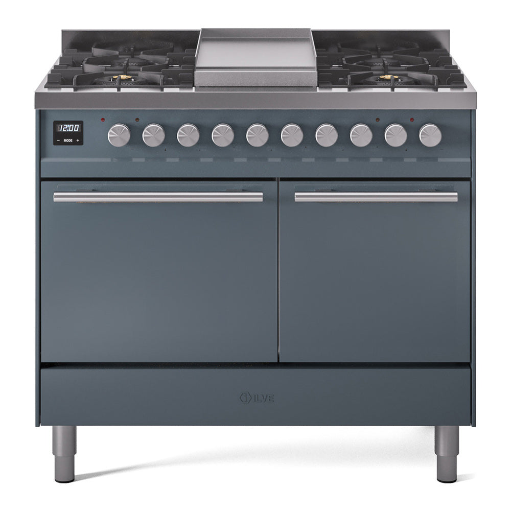 ILVE Professional Plus II 40-Inch Propane Dual Fuel Range, Solid Door, Blue Grey (UPD40FQMPBGLP)