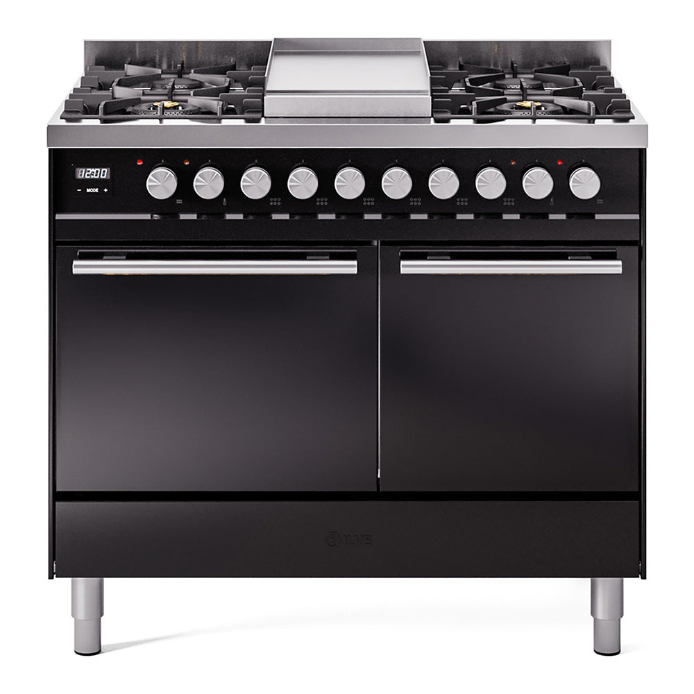 ILVE Professional Plus II 40-Inch Propane Dual Fuel Range, Solid Door, Glossy Black (UPD40FQMPBKLP)
