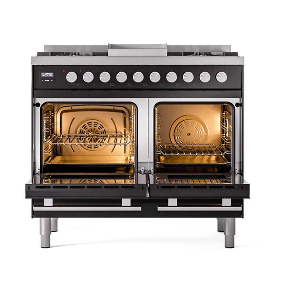 ILVE Professional Plus II 40-Inch Propane Dual Fuel Range, Solid Door, Glossy Black (UPD40FQMPBKLP)