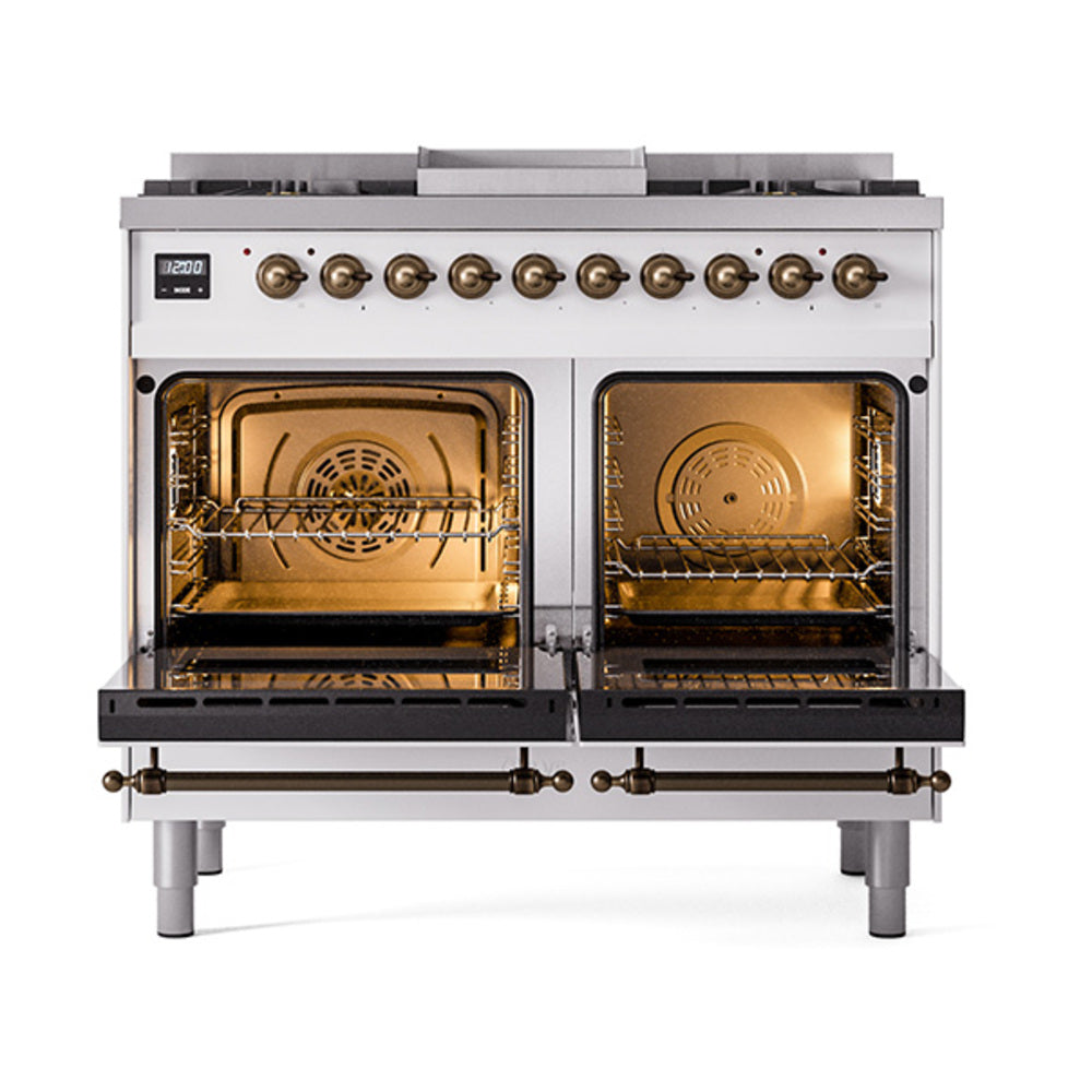 ILVE Nostalgie II 40-Inch Propane Dual Fuel Range, 6 Burners, Griddle, Solid Door, Custom RAL with Burnished Bronze Trim (UPD40FQNMPRABLP)