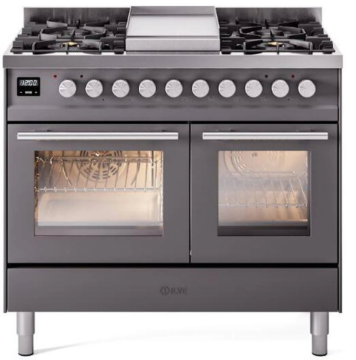 ILVE Professional Plus II 40-Inch Freestanding Propane Gas Dual Fuel Range, 6 Sealed Burners, Matte Graphite (UPD40FWMPMGLP)