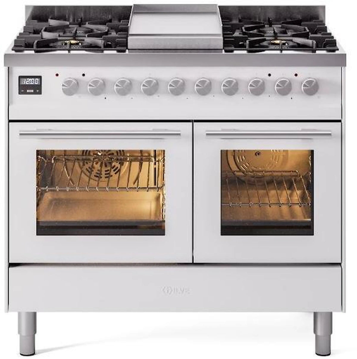 ILVE Professional Plus II 40-Inch Freestanding Natural Gas Dual Fuel Range, 6 Sealed Burners, White (UPD40FWMPWH)