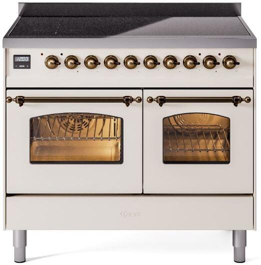 ILVE Nostalgie II 40-Inch Freestanding Electric Induction Range, Antique White with Burnished Bronze Trim (UPDI406NMPAWB)