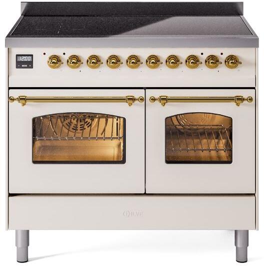 ILVE Nostalgie II 40-Inch Freestanding Electric Induction Range, Antique White with Brass Trim (UPDI406NMPAWG)