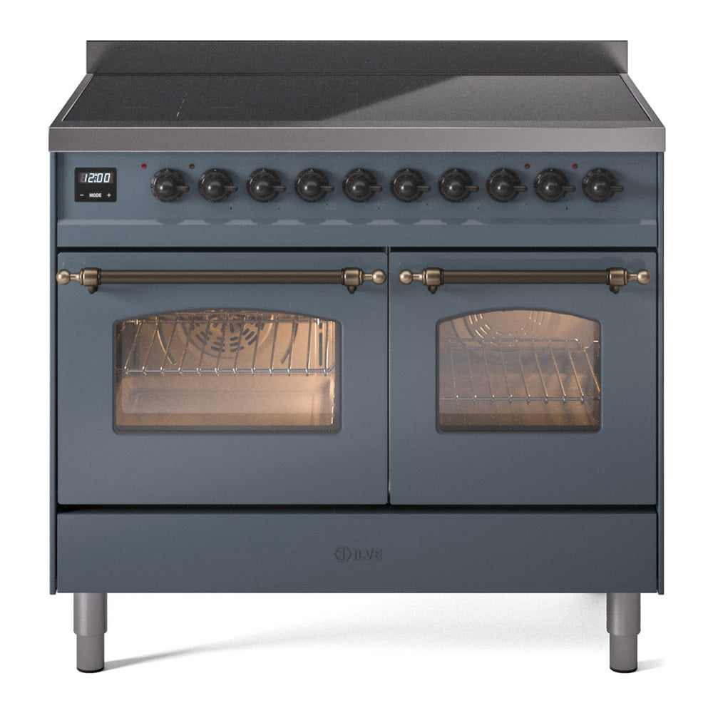 ILVE Nostalgie II 40-Inch Freestanding Electric Induction Range, Blue Grey with Burnished Bronze Trim (UPDI406NMPBGB)