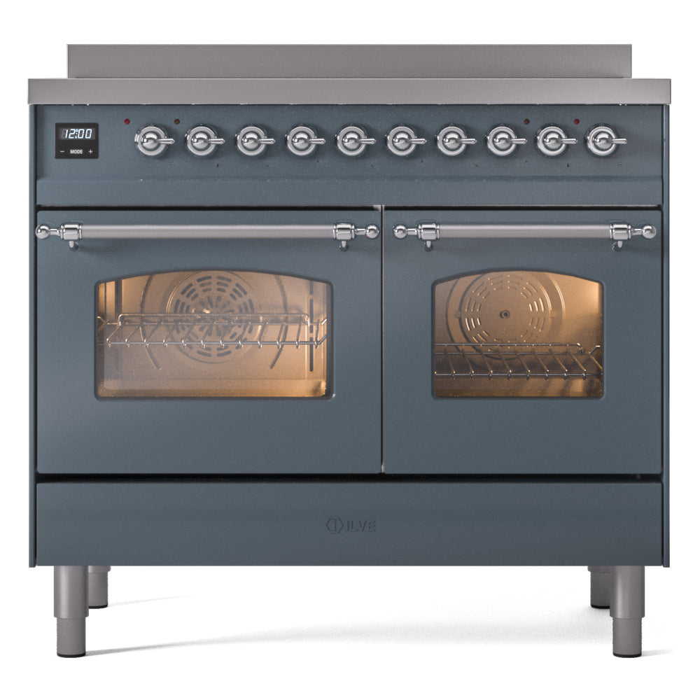ILVE Nostalgie II 40-Inch Freestanding Electric Induction Range, Blue Grey with Chrome Trim (UPDI406NMPBGC)