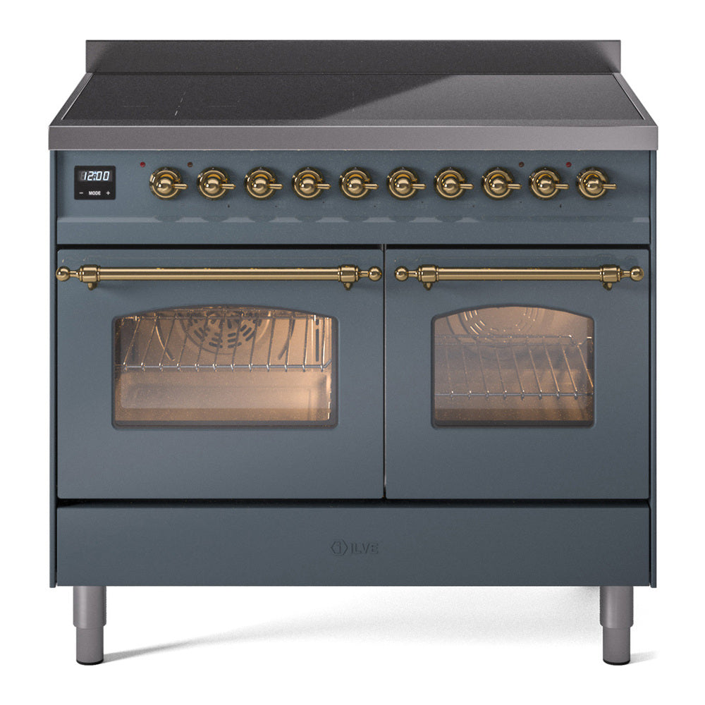 ILVE Nostalgie II 40-Inch Freestanding Electric Induction Range, Blue Grey with Brass Trim (UPDI406NMPBGG)