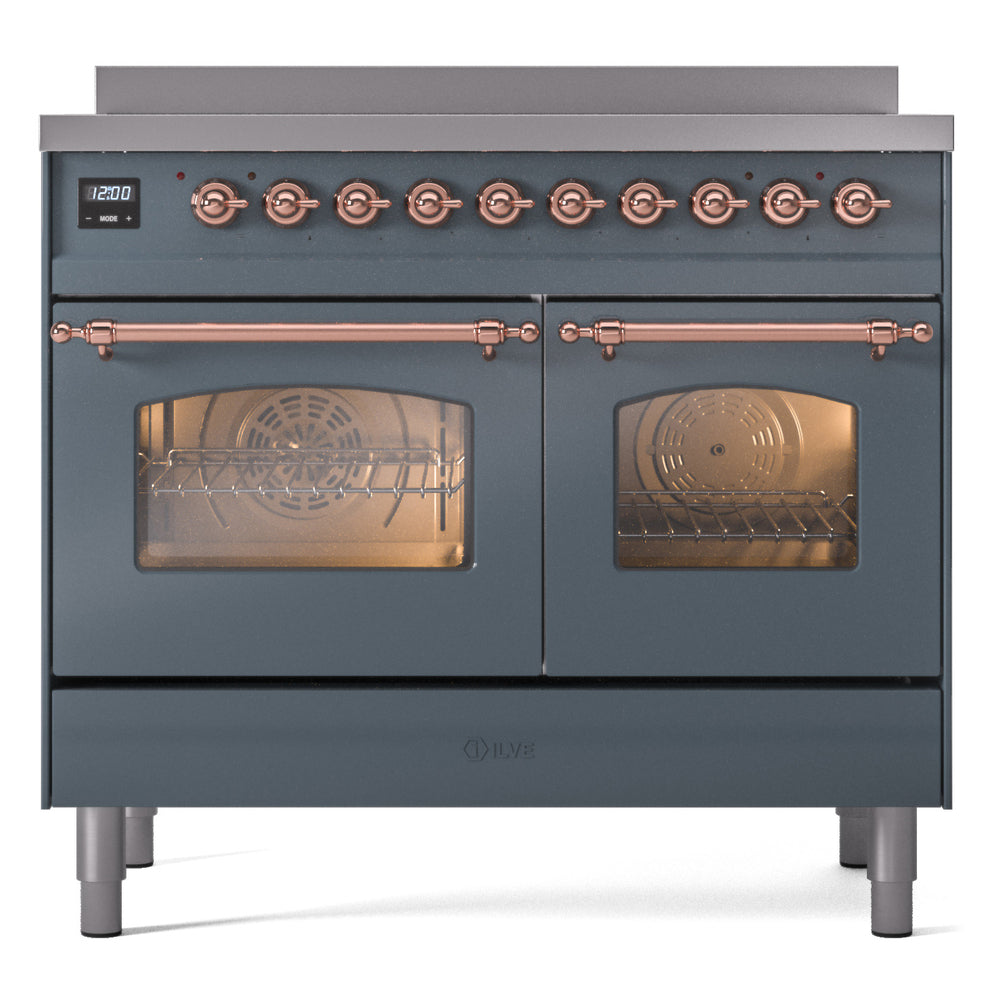 ILVE Nostalgie II 40-Inch Freestanding Electric Induction Range, Blue Grey with Copper Trim (UPDI406NMPBGP)