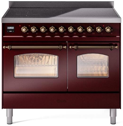 ILVE Nostalgie II 40-Inch Freestanding Electric Induction Range, Burgundy with Burnished Bronze Trim (UPDI406NMPBUB)