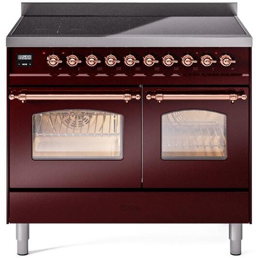 ILVE Nostalgie II 40-Inch Freestanding Electric Induction Range, Burgundy with Copper Trim (UPDI406NMPBUP)