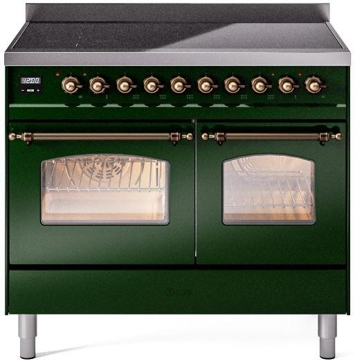ILVE Nostalgie II 40-Inch Freestanding Electric Induction Range, Emerald Green with Burnished Bronze Trim (UPDI406NMPEGB)