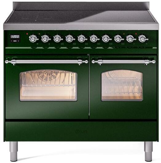 ILVE Nostalgie II 40-Inch Freestanding Electric Induction Range, Emerald Green with Chrome Trim (UPDI406NMPEGC)