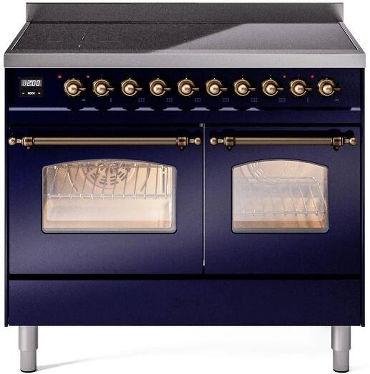 ILVE Nostalgie II 40-Inch Freestanding Electric Induction Range, Midnight Blue with Burnished Bronze Trim (UPDI406NMPMBB)