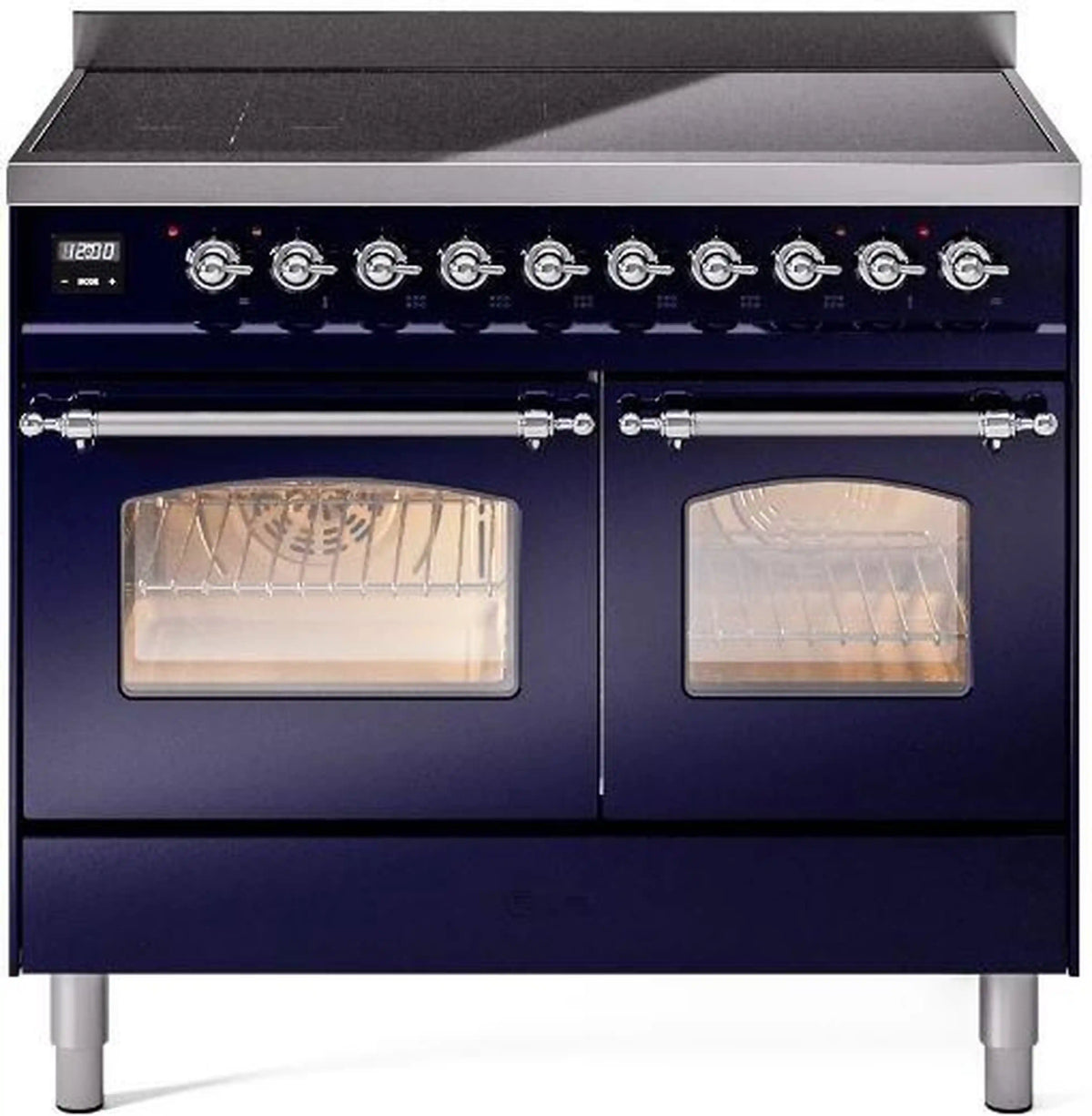 ILVE Nostalgie II 40-Inch Freestanding Electric Induction Range, Midnight Blue with Chrome Trim (UPDI406NMPMBC)