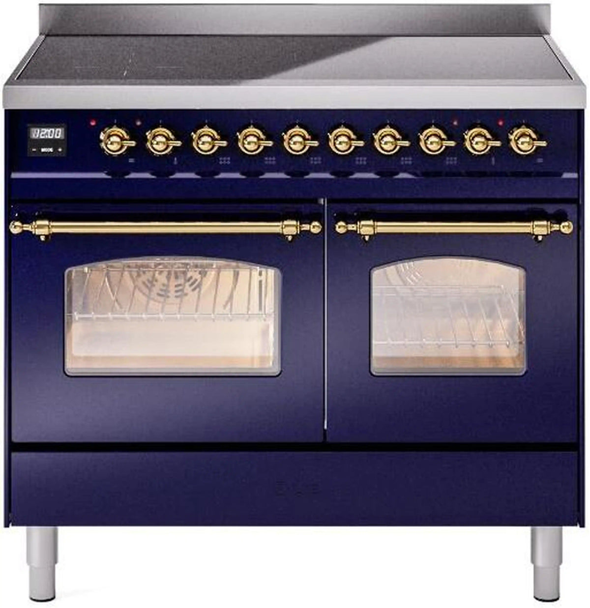 ILVE Nostalgie II 40-Inch Freestanding Electric Induction Range, Midnight Blue with Brass Trim (UPDI406NMPMBG)