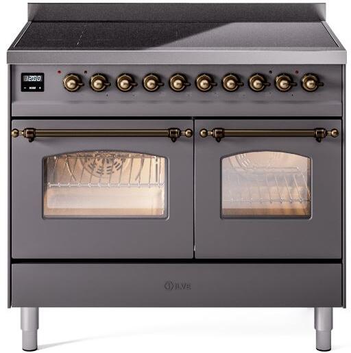 ILVE Nostalgie II 40-Inch Freestanding Electric Induction Range, Matte Graphite with Burnished Bronze Trim (UPDI406NMPMGB)