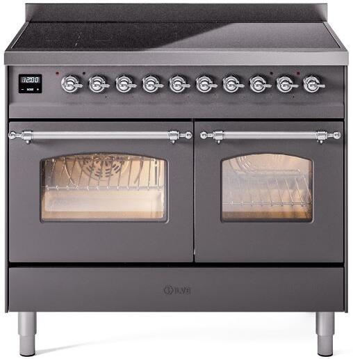 ILVE Nostalgie II 40-Inch Freestanding Electric Induction Range, Matte Graphite with Chrome Trim (UPDI406NMPMGC)