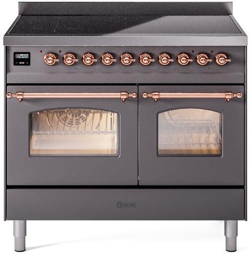 ILVE Nostalgie II 40-Inch Freestanding Electric Induction Range, Matte Graphite with Copper Trim (UPDI406NMPMGP)