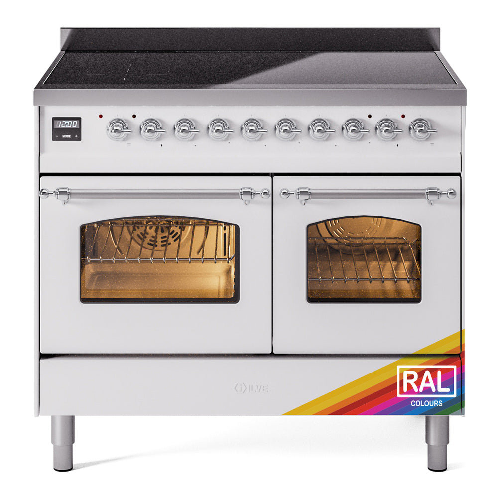 ILVE Nostalgie II 40-Inch Freestanding Electric Induction Range, Custom RAL with Chrome Trim (UPDI406NMPRAC)