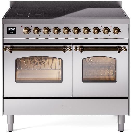ILVE Nostalgie II 40-Inch Freestanding Electric Induction Range, Stainless Steel with Burnished Bronze Trim (UPDI406NMPSSB)