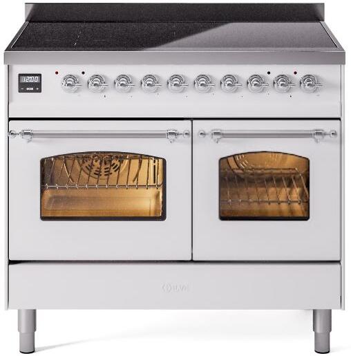 ILVE Nostalgie II 40-Inch Freestanding Electric Induction Range, White with Chrome Trim (UPDI406NMPWHC)