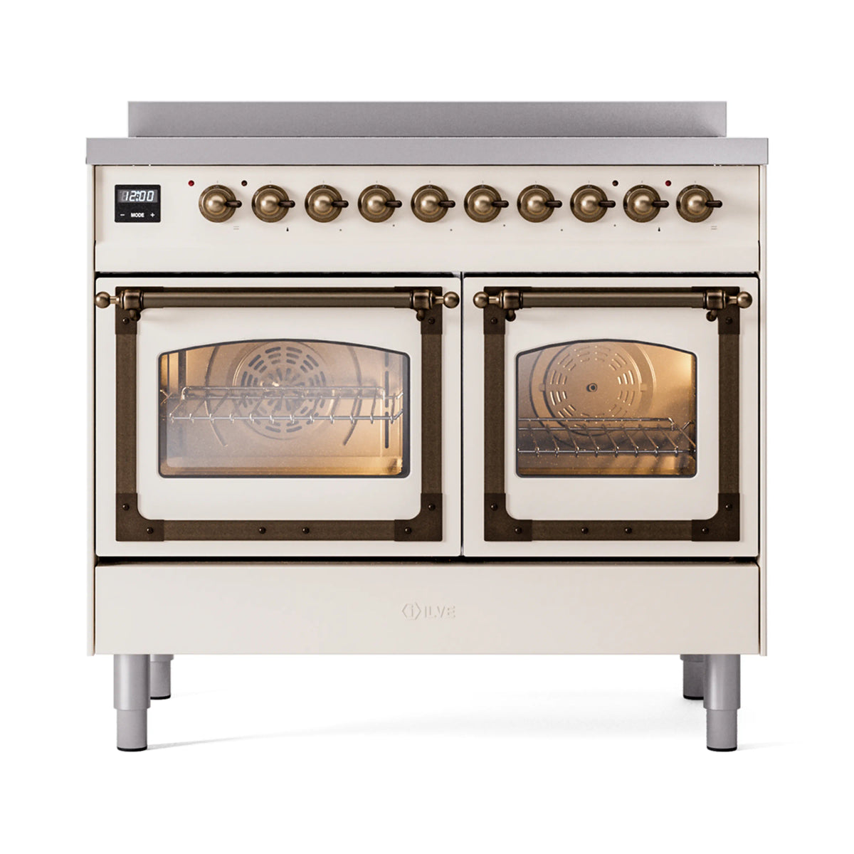 ILVE Nostalgie II Noblesse 40-Inch Induction Range, Triple Glass Door, Antique White with Burnished Bronze Trim (UNDI406NMPAWB)