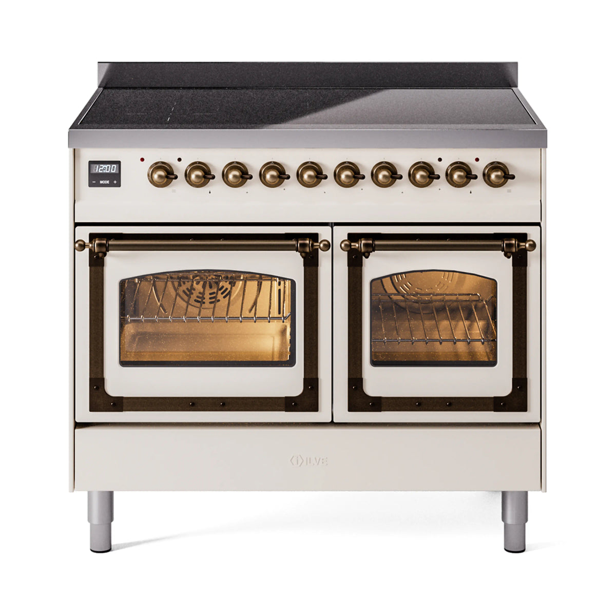 ILVE Nostalgie II Noblesse 40-Inch Induction Range, Triple Glass Door, Antique White with Burnished Bronze Trim (UNDI406NMPAWB)