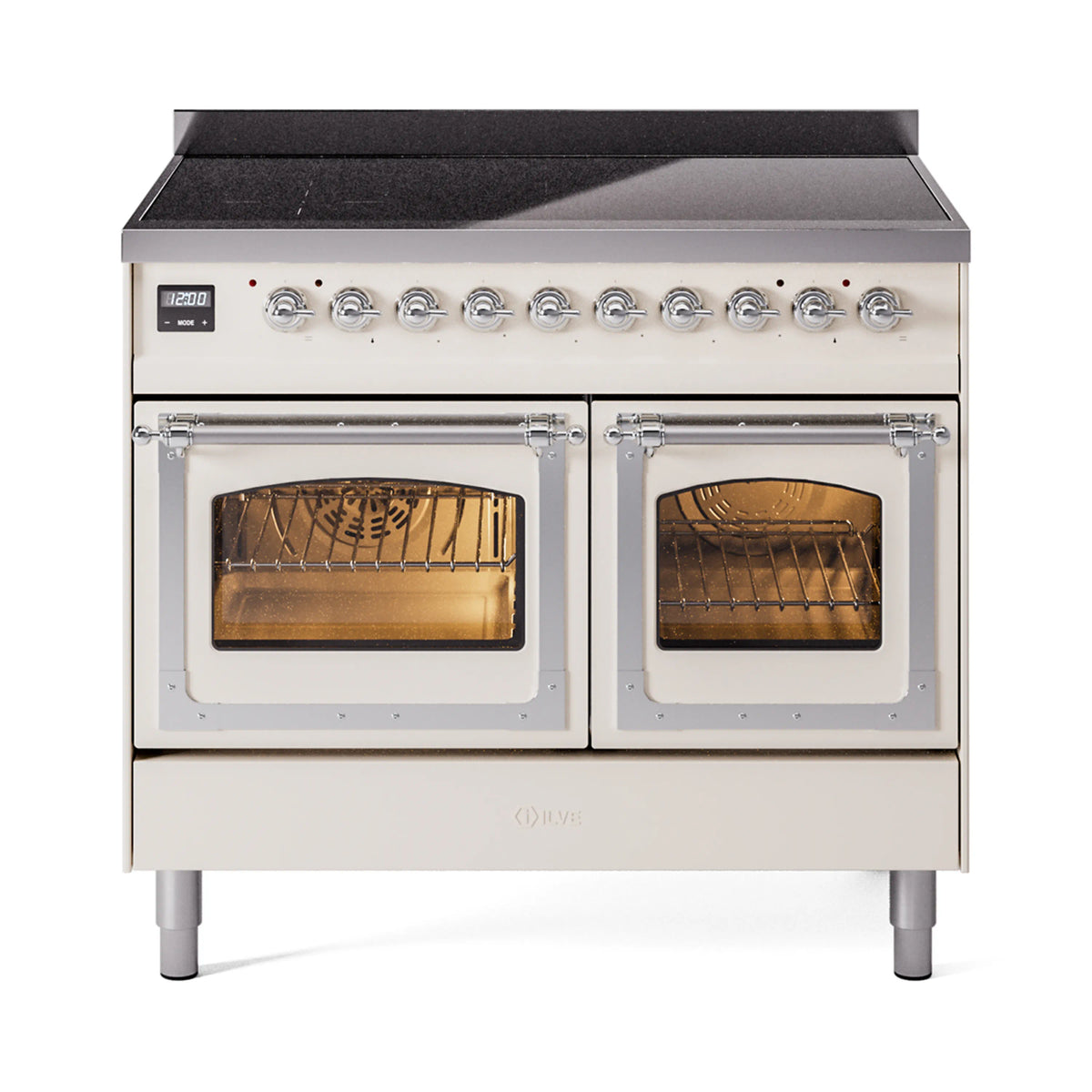 ILVE Nostalgie II Noblesse 40-Inch Induction Range, Triple Glass Door, Antique White with Chrome Trim (UNDI406NMPAWC)