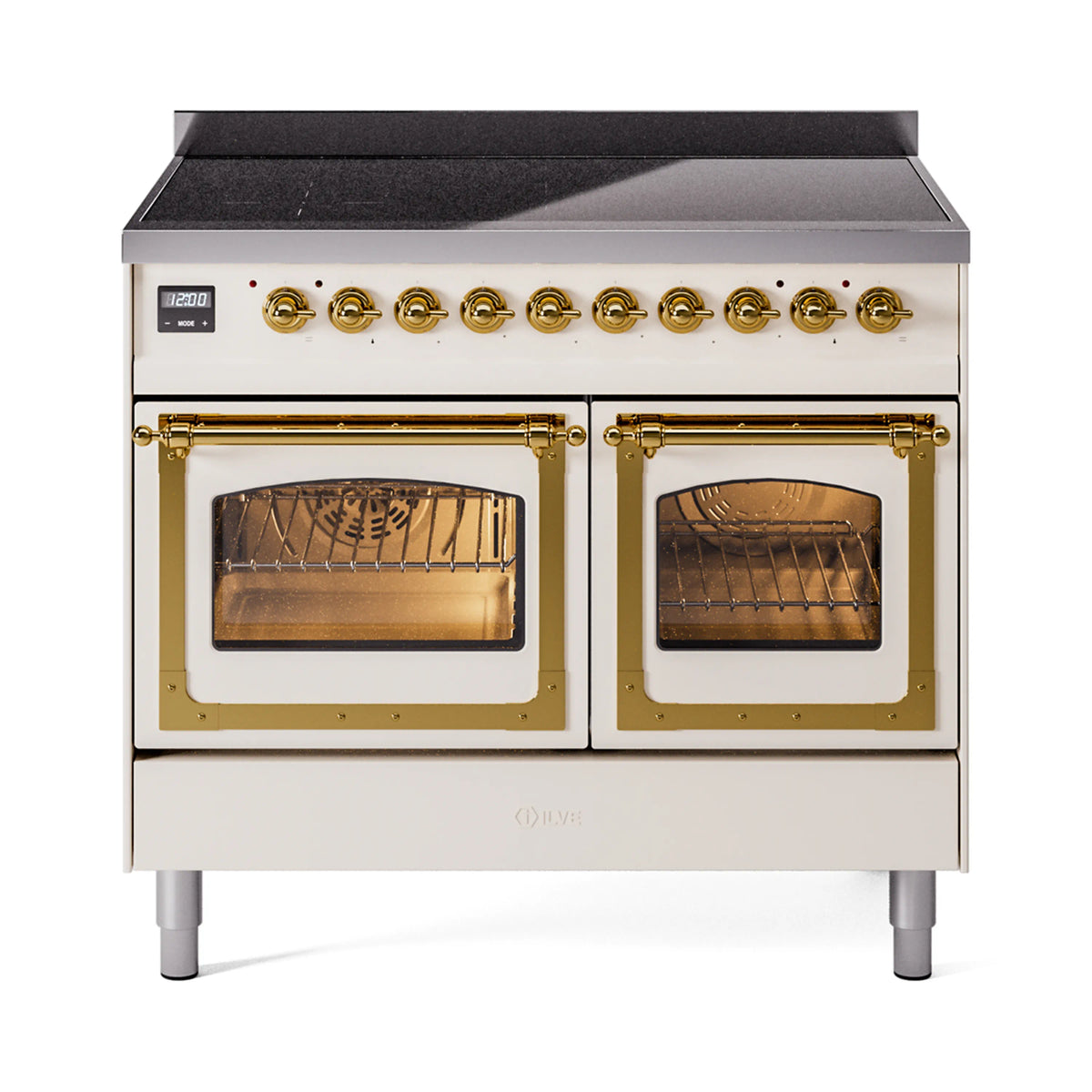 ILVE Nostalgie II Noblesse 40-Inch Induction Range, Triple Glass Door, Antique White with Brass Trim (UNDI406NMPAWG)