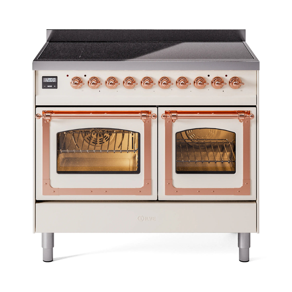 ILVE Nostalgie II Noblesse 40-Inch Induction Range, Triple Glass Door, Antique White with Copper Trim (UNDI406NMPAWP)