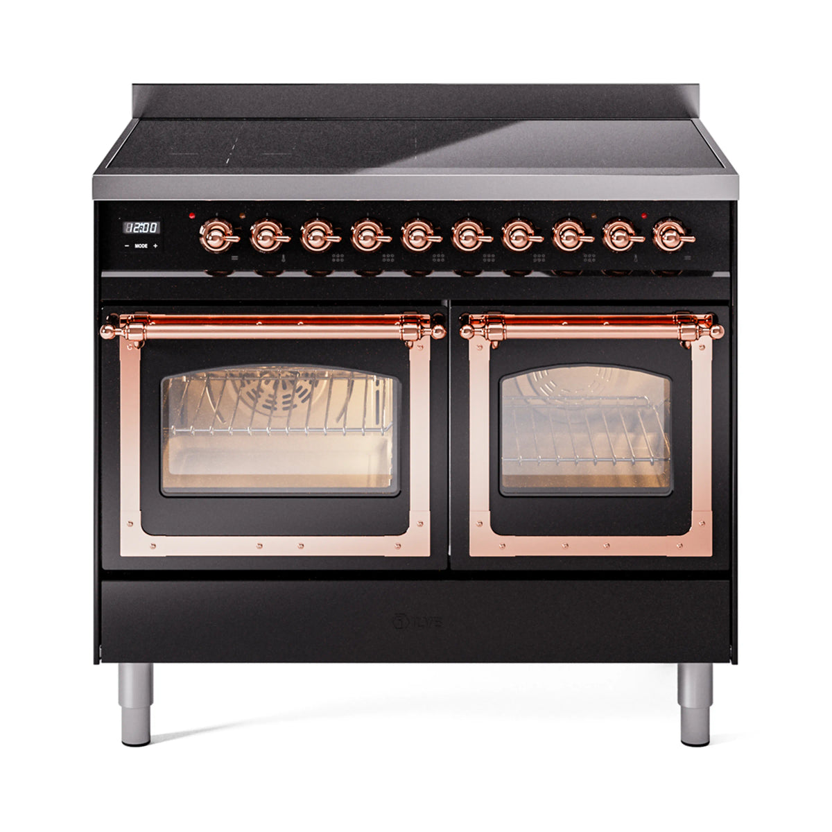 ILVE Nostalgie II Noblesse 40-Inch Induction Range, Triple Glass Door, Glossy Black with Copper Trim (UNDI406NMPBKP)