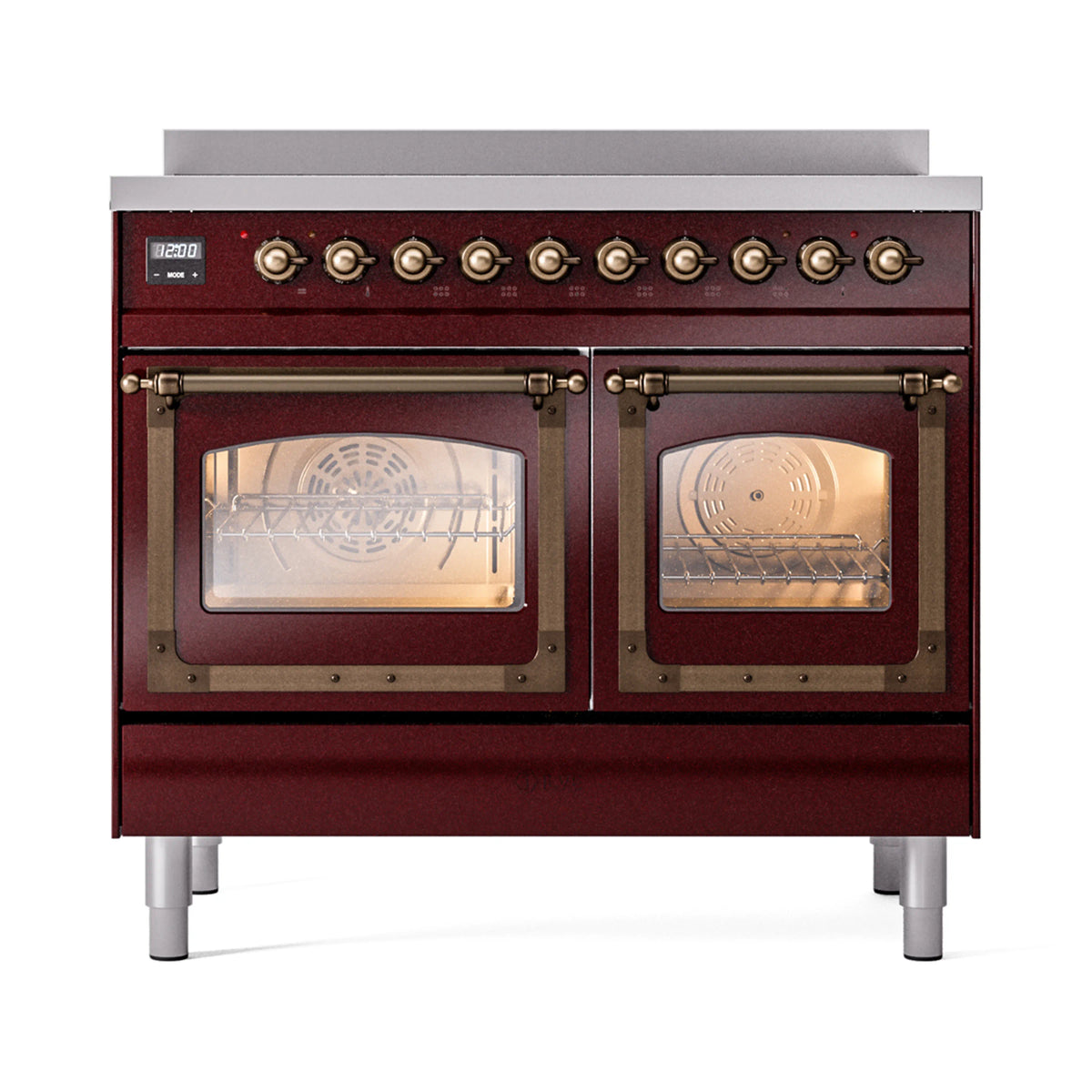 ILVE Nostalgie II Noblesse 40-Inch Induction Range, Triple Glass Door, Burgundy with Burnished Bronze Trim (UNDI406NMPBUB)
