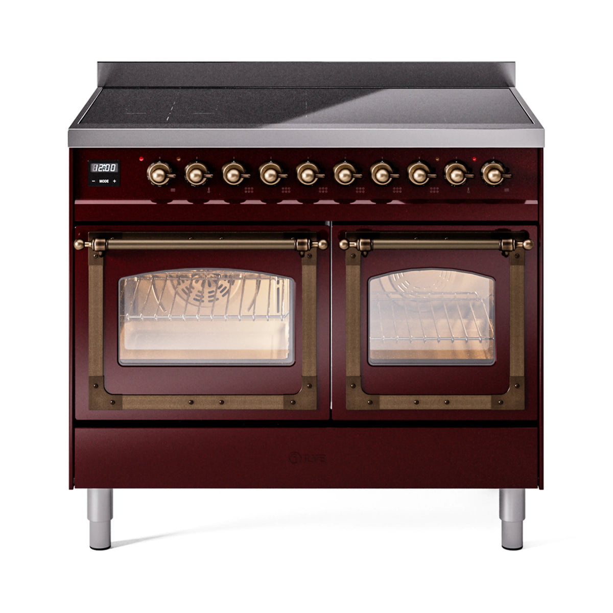 ILVE Nostalgie II Noblesse 40-Inch Induction Range, Triple Glass Door, Burgundy with Burnished Bronze Trim (UNDI406NMPBUB)