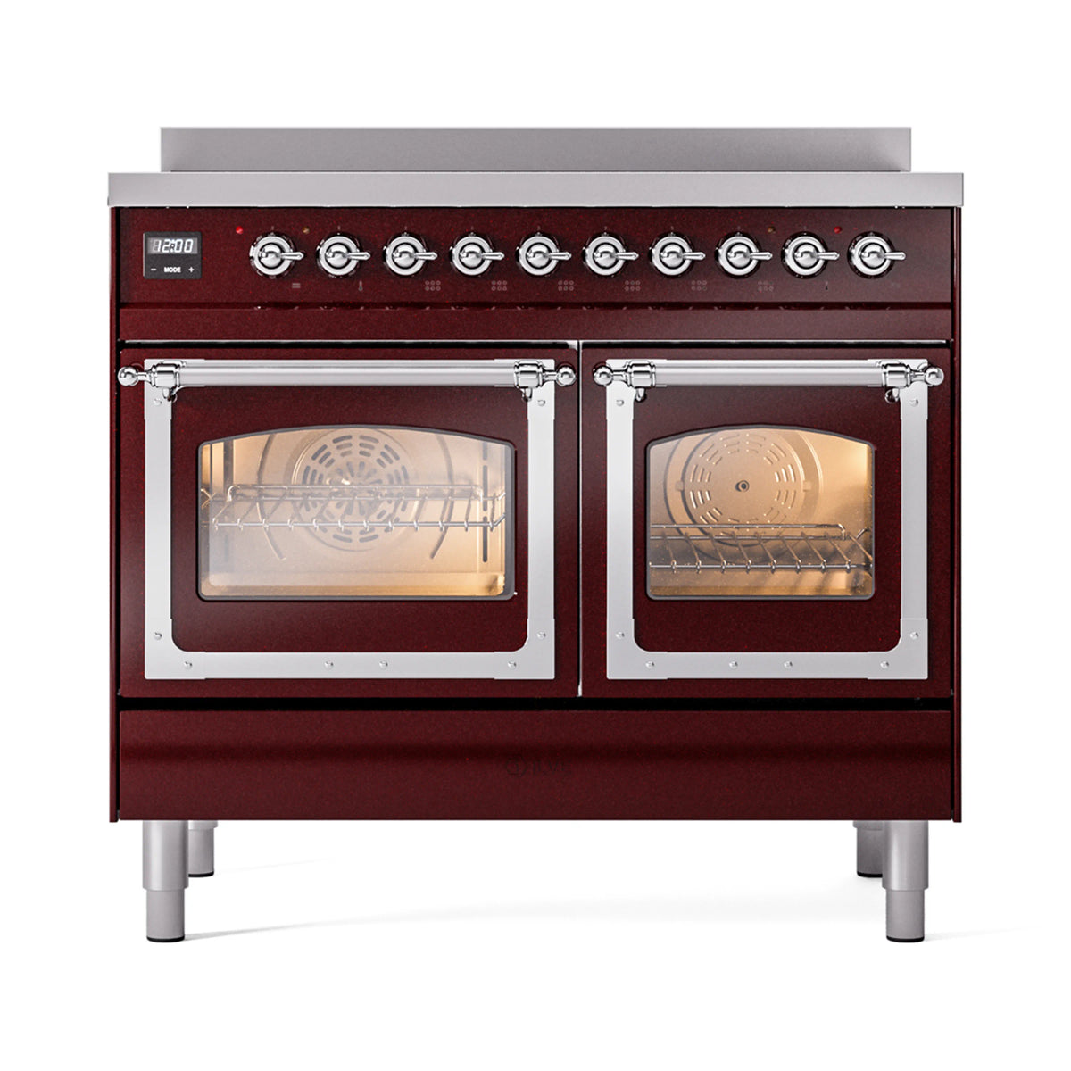 ILVE Nostalgie II Noblesse 40-Inch Induction Range, Triple Glass Door, Burgundy with Chrome Trim (UNDI406NMPBUC)
