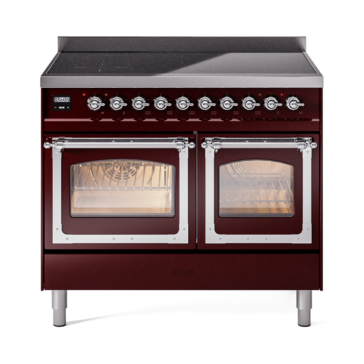 ILVE Nostalgie II Noblesse 40-Inch Induction Range, Triple Glass Door, Burgundy with Chrome Trim (UNDI406NMPBUC)