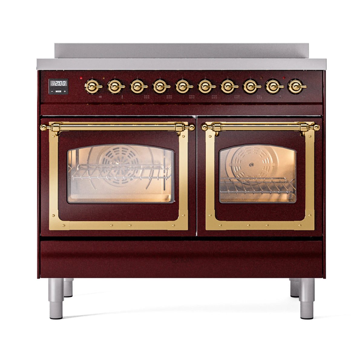 ILVE Nostalgie II Noblesse 40-Inch Induction Range, Triple Glass Door, Burgundy with Brass Trim (UNDI406NMPBUG)