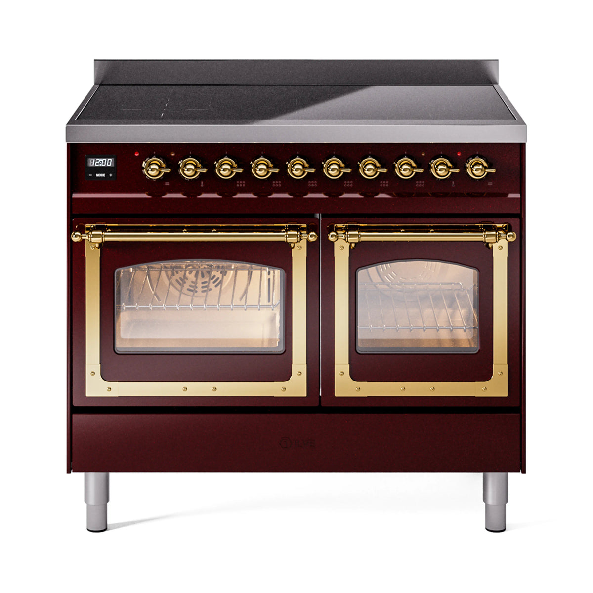 ILVE Nostalgie II Noblesse 40-Inch Induction Range, Triple Glass Door, Burgundy with Brass Trim (UNDI406NMPBUG)