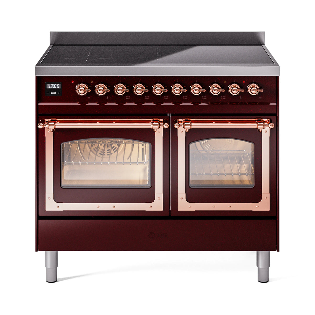 ILVE Nostalgie II Noblesse 40-Inch Induction Range, Triple Glass Door, Burgundy with Copper Trim (UNDI406NMPBUP)