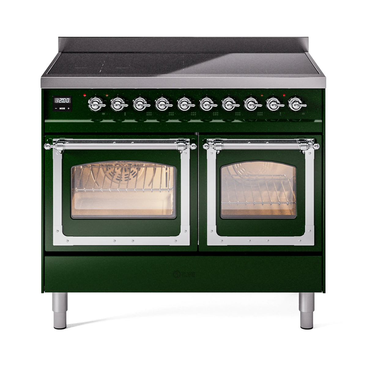 ILVE Nostalgie II Noblesse 40-Inch Induction Range, Triple Glass Door, Emerald Green with Chrome Trim (UNDI406NMPEGC)