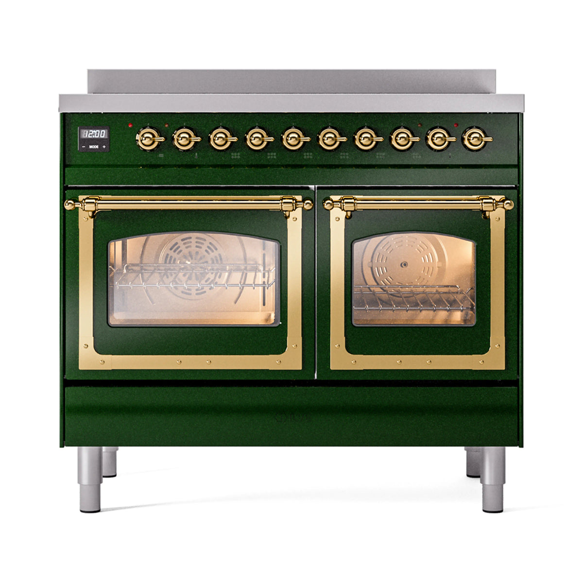 ILVE Nostalgie II Noblesse 40-Inch Induction Range, Triple Glass Door, Emerald Green with Brass Trim (UNDI406NMPEGG)