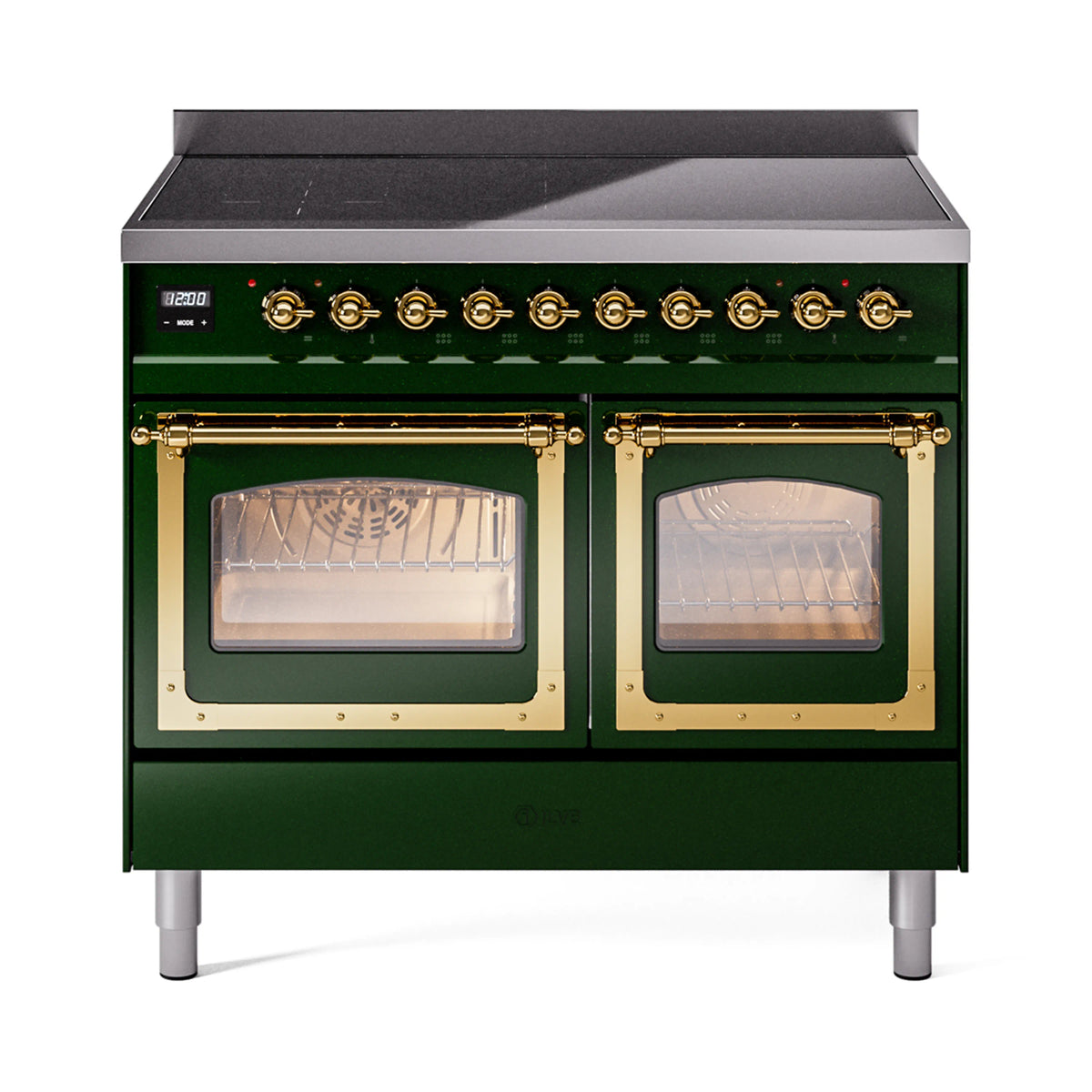 ILVE Nostalgie II Noblesse 40-Inch Induction Range, Triple Glass Door, Emerald Green with Brass Trim (UNDI406NMPEGG)
