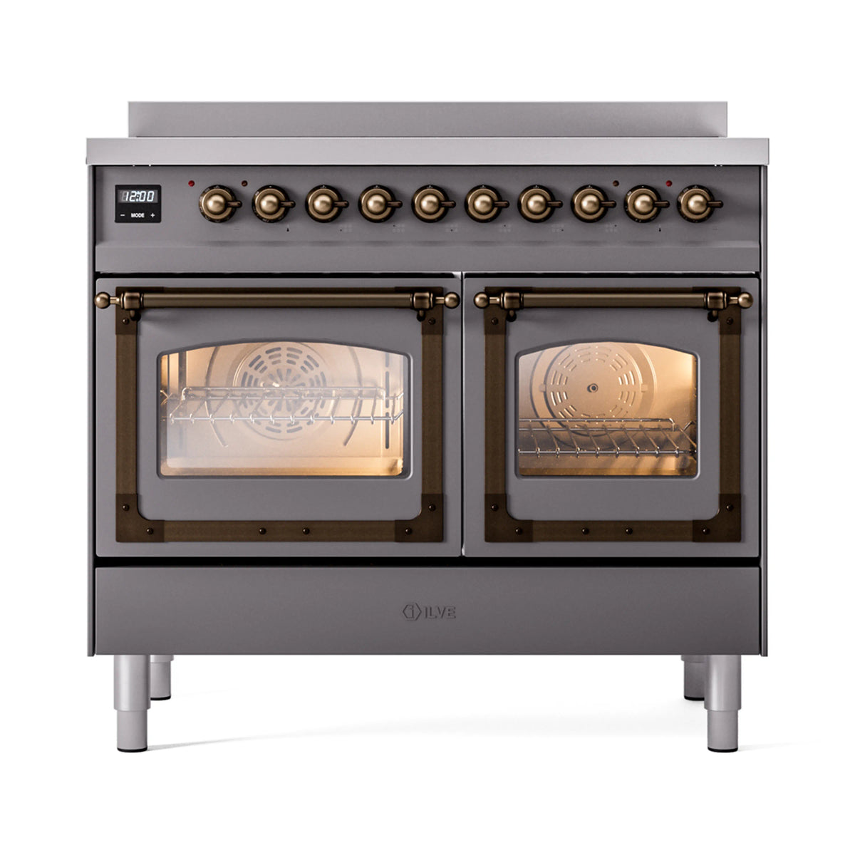 ILVE Nostalgie II Noblesse 40-Inch Induction Range, Triple Glass Door, Matte Graphite with Burnished Bronze Trim (UNDI406NMPMGB)