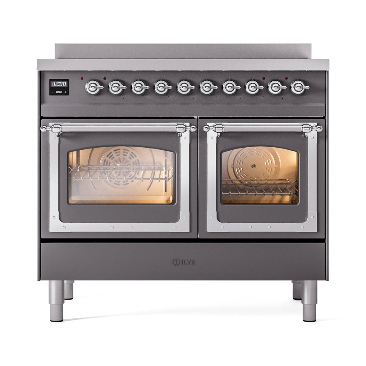 ILVE Nostalgie II Noblesse 40-Inch Induction Range, Triple Glass Door, Matte Graphite with Chrome Trim (UNDI406NMPMGC)