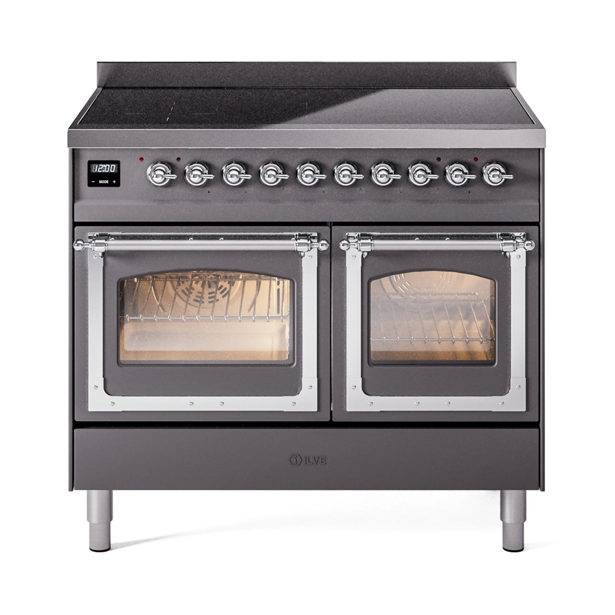 ILVE Nostalgie II Noblesse 40-Inch Induction Range, Triple Glass Door, Matte Graphite with Chrome Trim (UNDI406NMPMGC)