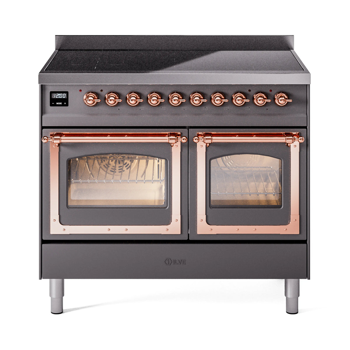 ILVE Nostalgie II Noblesse 40-Inch Induction Range, Triple Glass Door, Matte Graphite with Copper Trim (UNDI406NMPMGP)