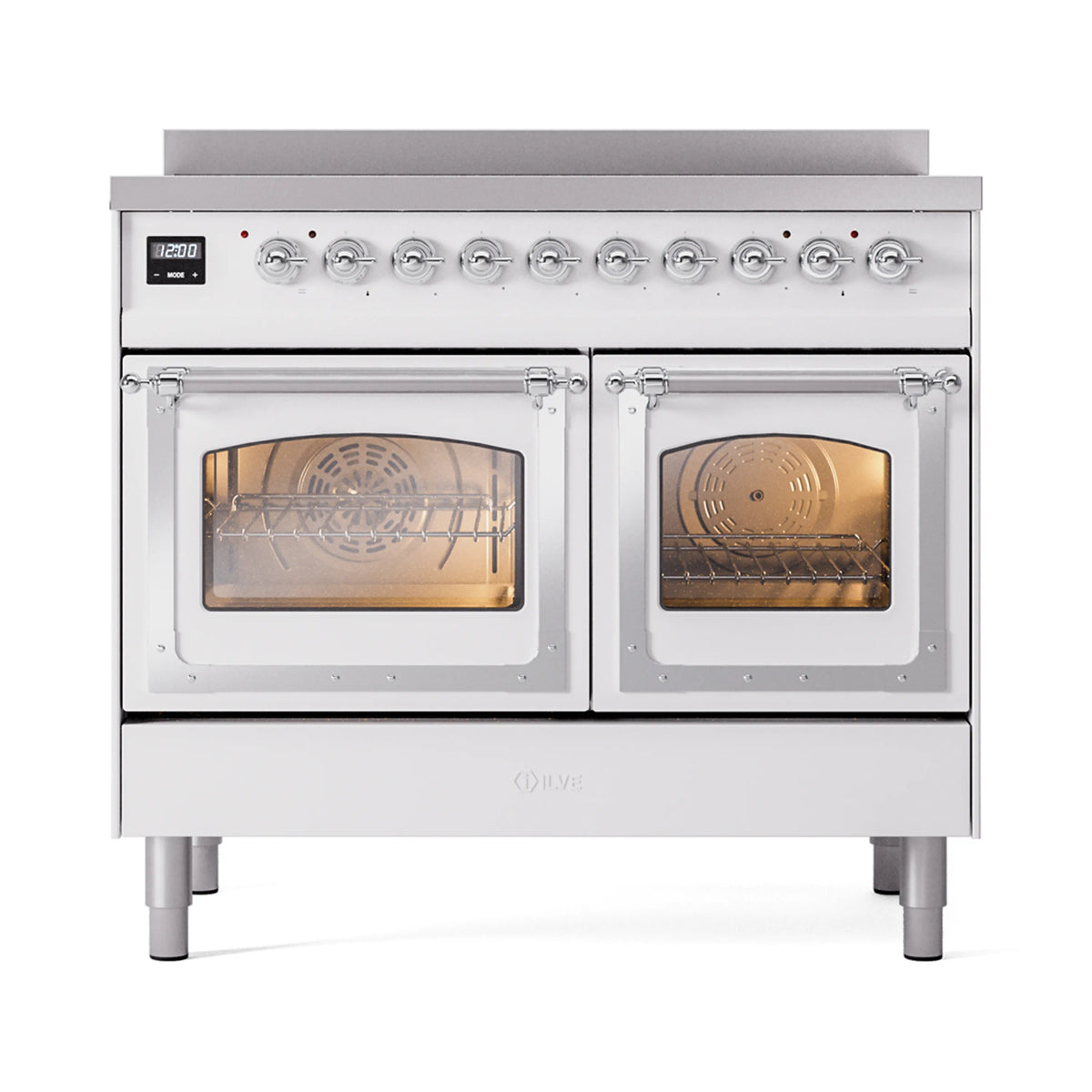 ILVE Nostalgie II Noblesse 40-Inch Induction Range, Triple Glass Door, White with Chrome Trim (UNDI406NMPWHC)