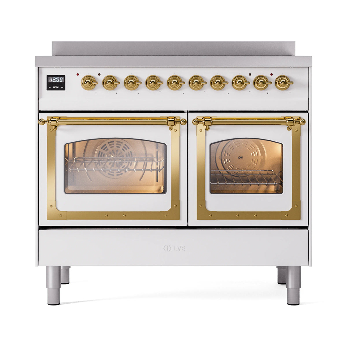 ILVE Nostalgie II Noblesse 40-Inch Induction Range, Triple Glass Door, White with Brass Trim (UNDI406NMPWHG)