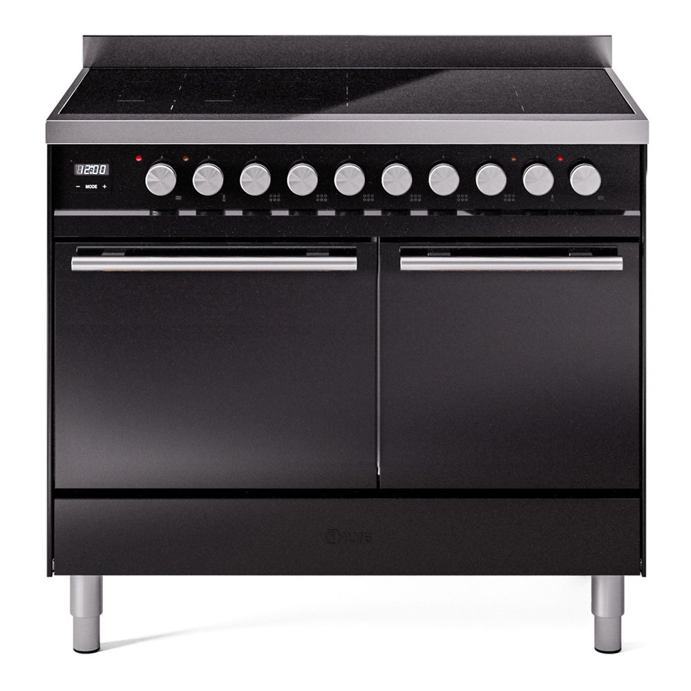 ILVE Professional Plus II 40-Inch Induction Range, Solid Door Oven, Glossy Black (UPDI406QMPBK)