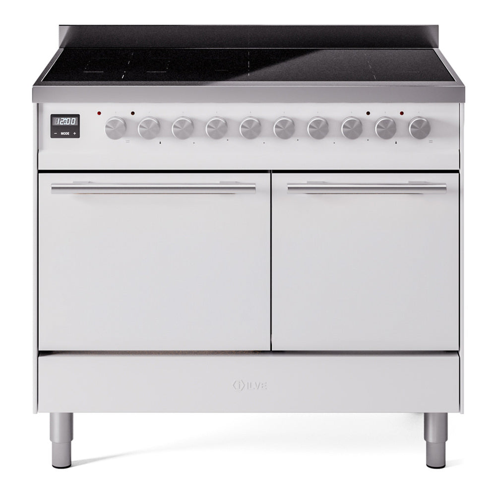 ILVE Professional Plus II 40-Inch Induction Range, Solid Door Oven, White (UPDI406QMPWH)