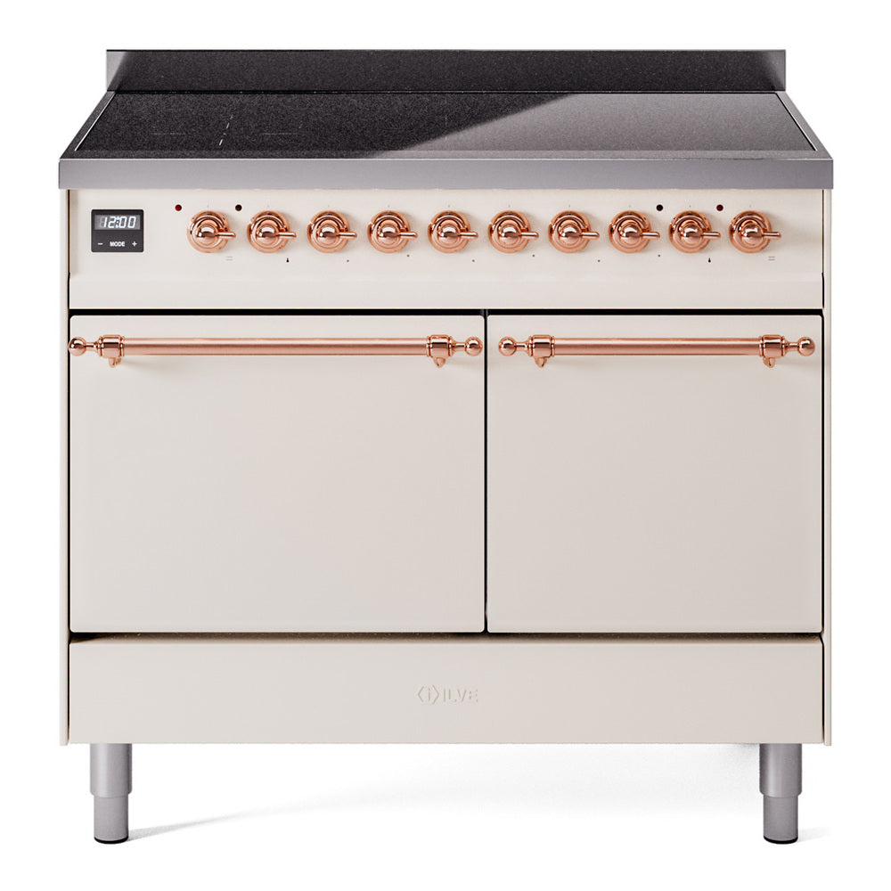 ILVE Nostalgie II 40-Inch Induction Range, Solid Door Oven, Antique White with Copper Trim (UPDI406QNMPAWP)